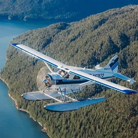 A floatplane above a fjord